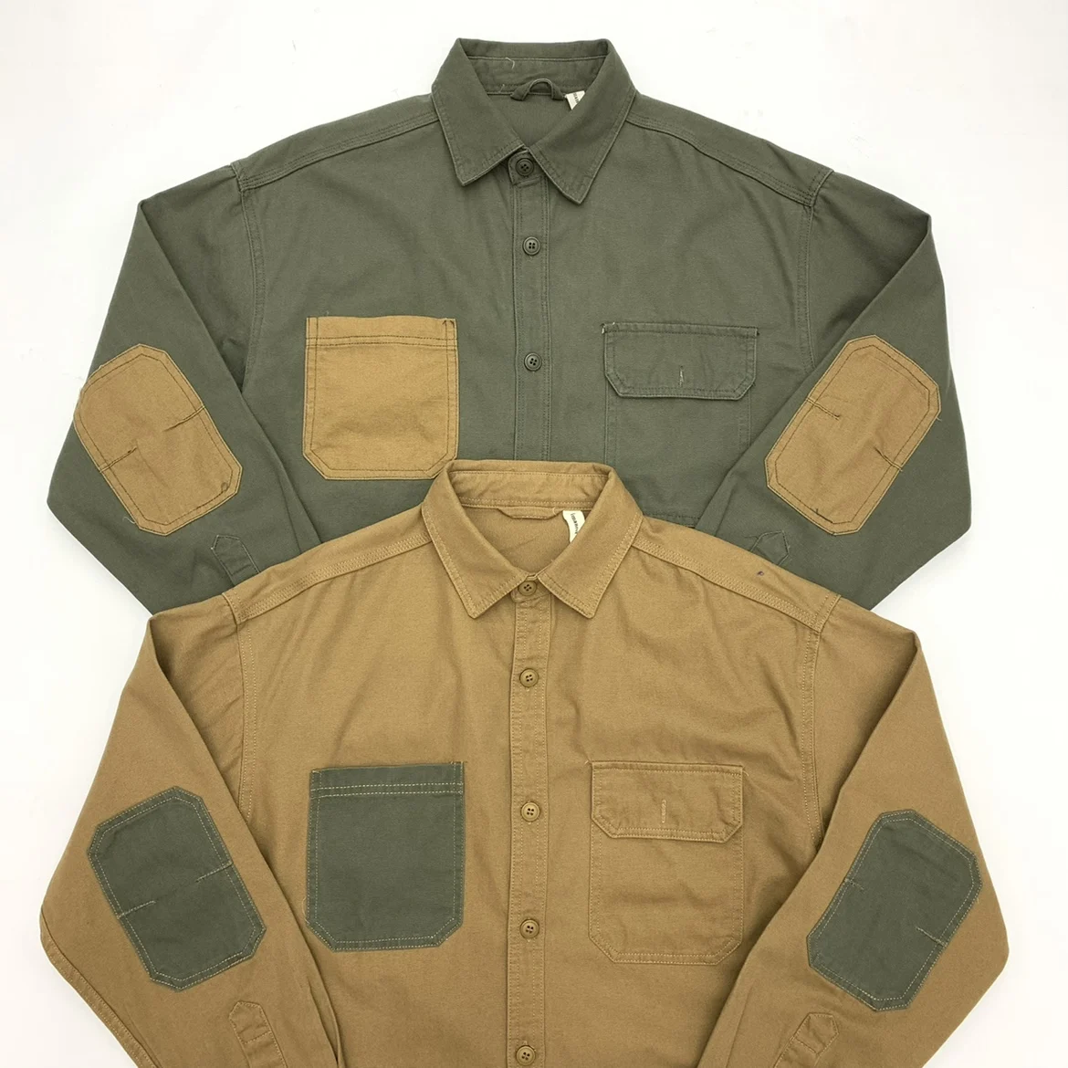 2025 Autumn New American Retro Heavyweight Long-Sleeve Lapel Canvas Splicing Cargo Shirt Men's Fashion Washed Casual Blouses