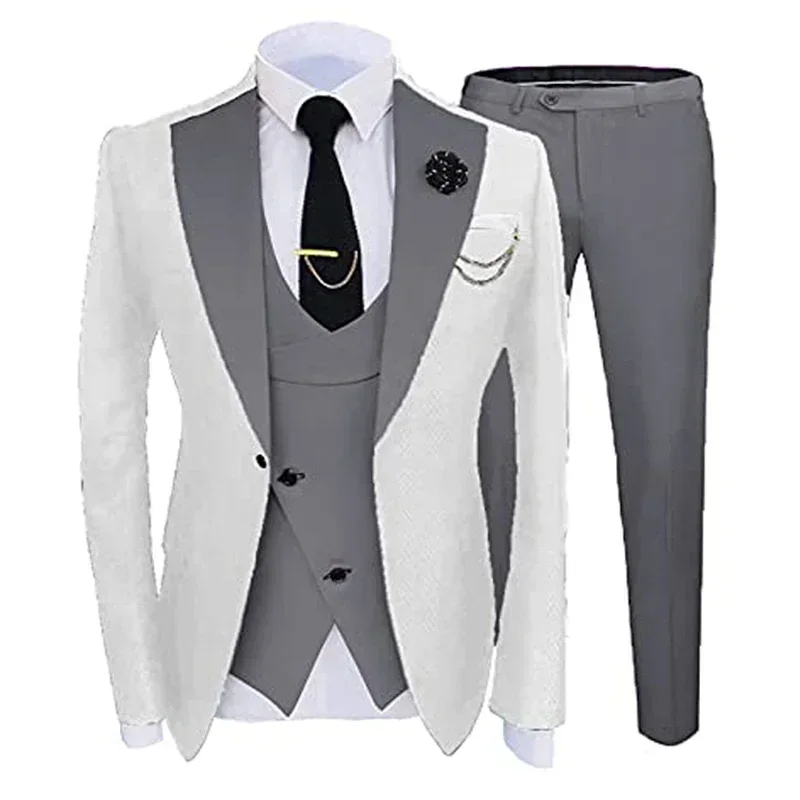 Slim-fit Formal men's Wedding Dress Solid color lapel Groom's tuxedo 3 men's fashion jackets with tank top pants 2024