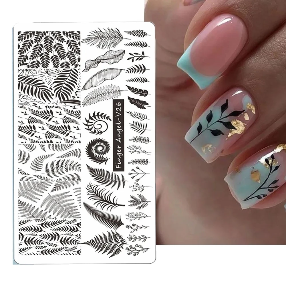 Bloemen bladeren nagel stempelplaten afbeelding overdracht sjabloon geometrische bloem blad roestvrijstalen stencil nail art tools