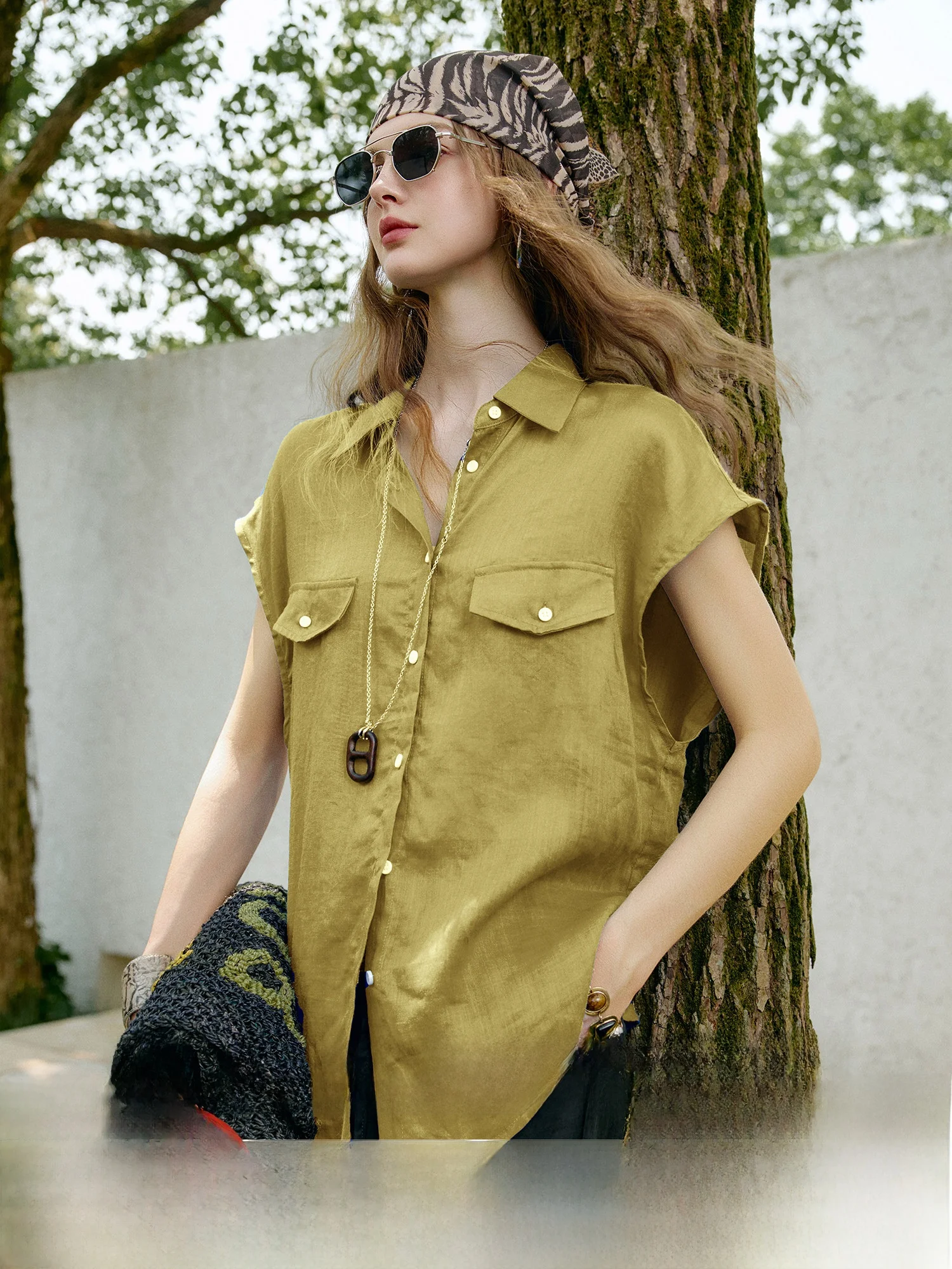 

Прохладная хлопково-льняная рубашка с воротником, удобная для повседневной носки, простой дизайн, женская модная летняя одежда