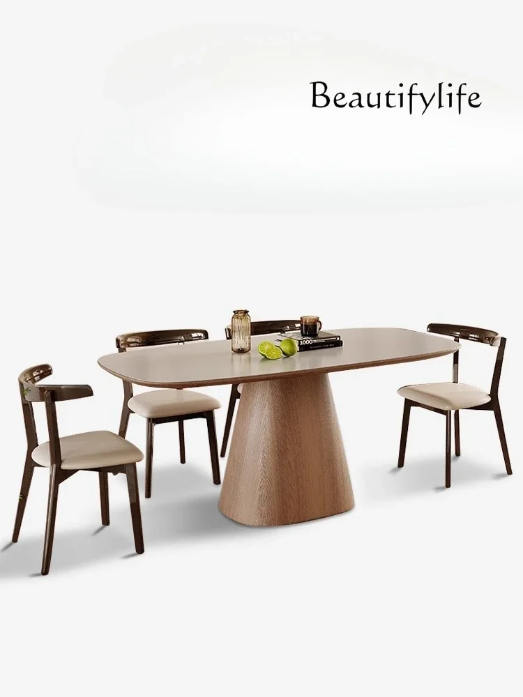 C Dining Table Solid Color Rock Slab Dining Table And Chair Combination Nordic Household Small Apartment Solid Wood Dining Tabl