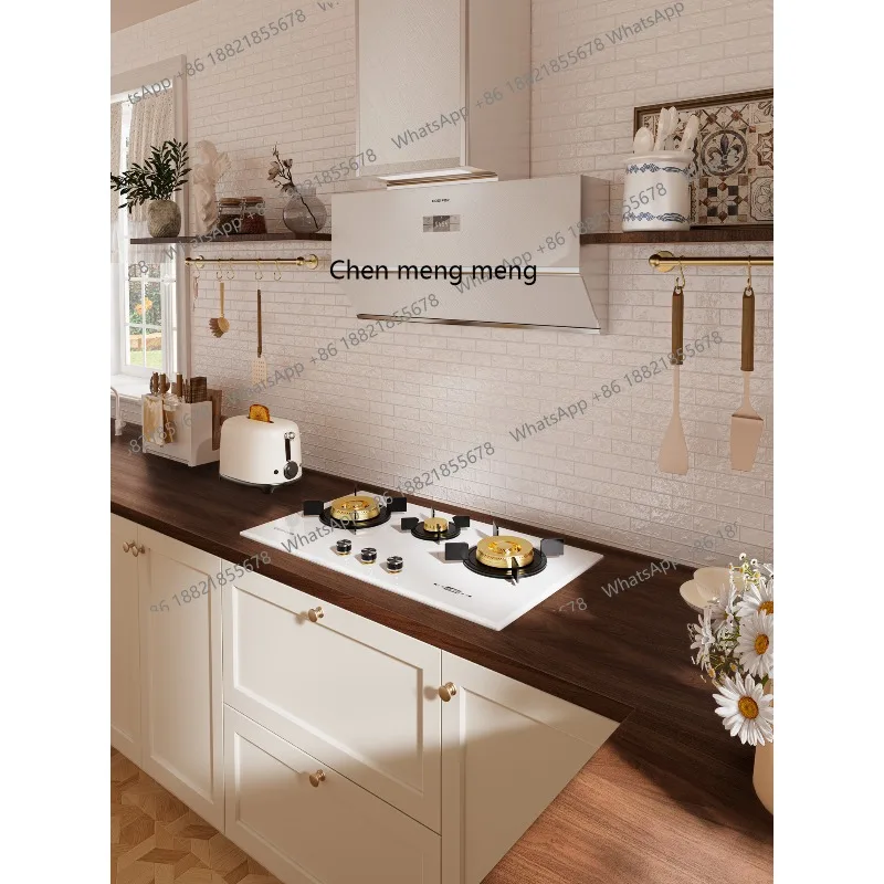 Three-eye natural gas stove embedded white large panel household multi-eye fire stove