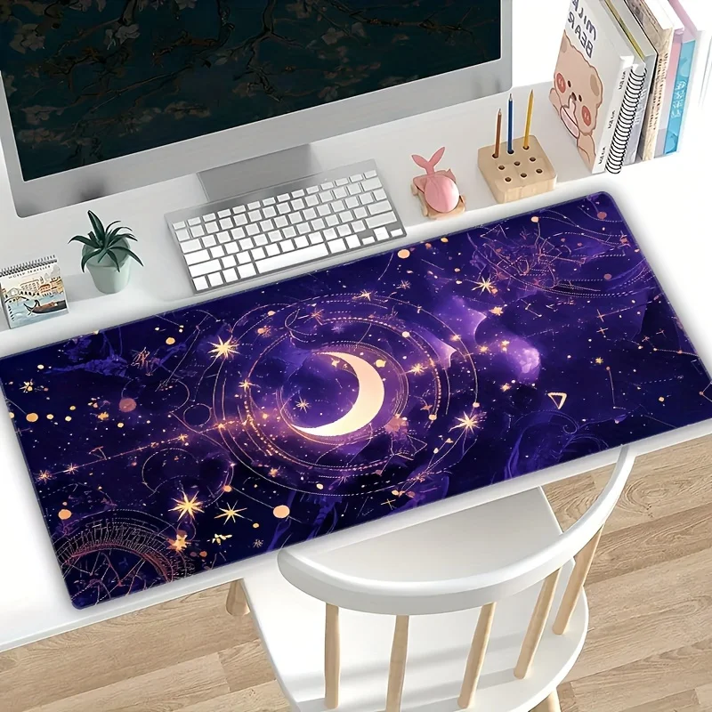 보라색 별이 빛나는 하늘 만화 디자인 마우스 패드 대형 고무 미끄럼 방지 책상 액세서리 사무실 및 게이머 키보드 장식 매트용 마우스 패드