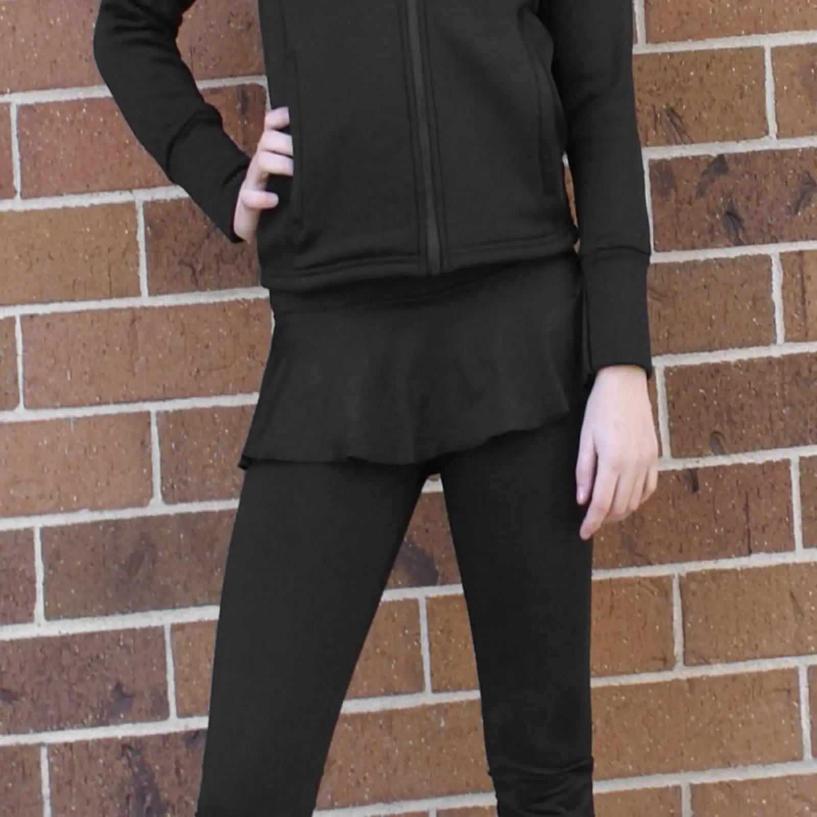 Figure Skating Pants Girls' Ice Skating Training Fleece Pants Short Skirt Black