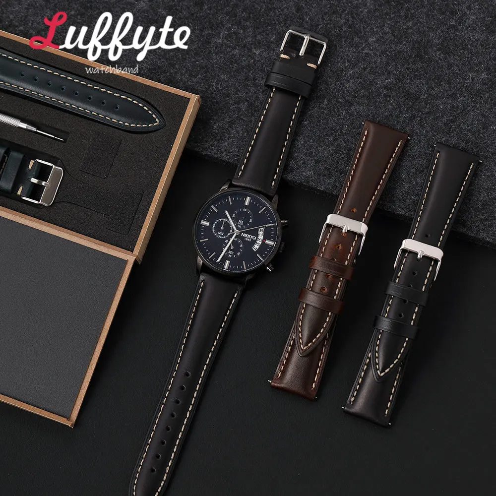 Men Oil Wax Leather Wrist Band 18 19 20 21 22mm Quick Release Gift Packing Box High-end Fashion Calfskin Watch Strap
