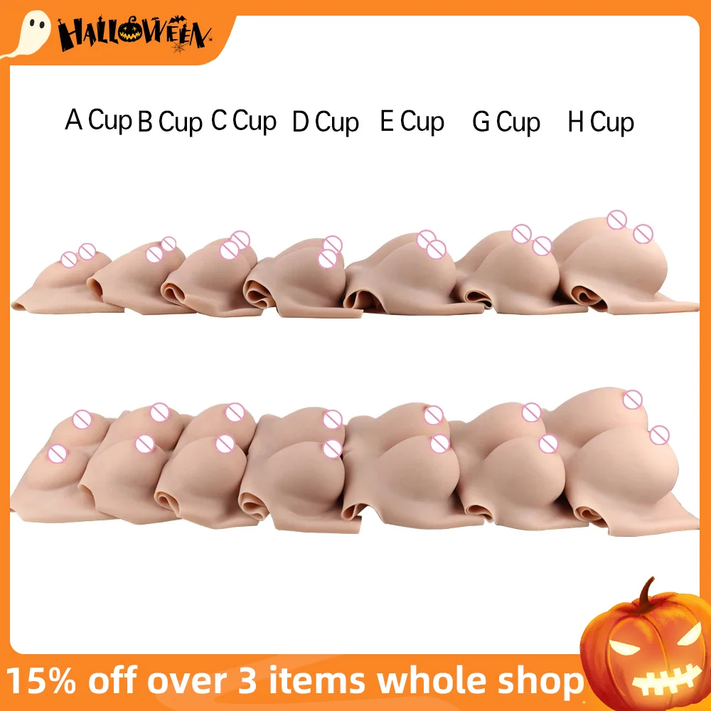 Halloween Cosplay Fake Chest False Boobs Silicone Filler Realistic B-H Cup for Crossdresser Transgender Drag Sissy Cosplay Chest