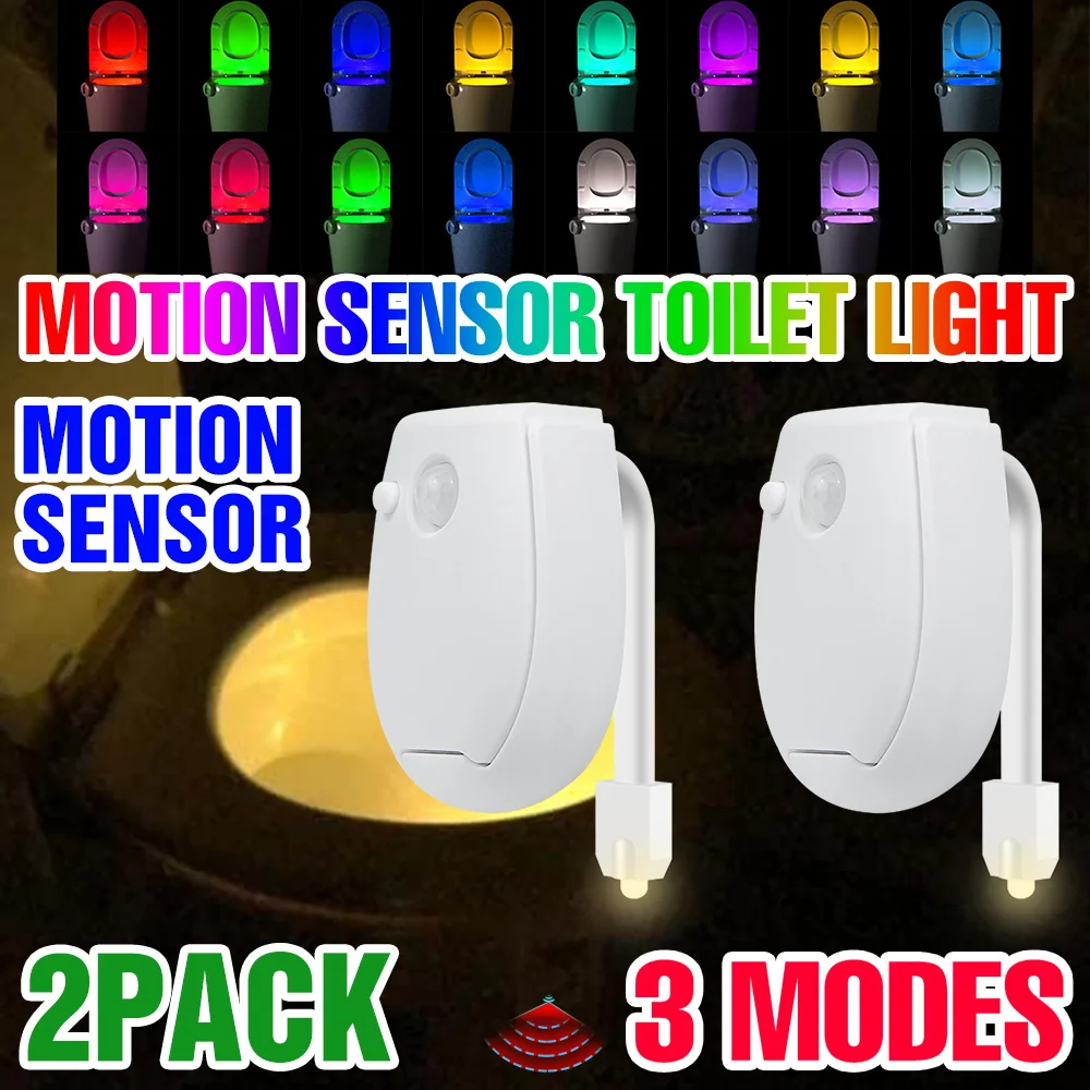 2-Packs RGB Toilet Lamp LED Washroom Night Lights PIR Smart Motion Sensor Bathroom WC Toilet Seat Backlight Battery Powered
