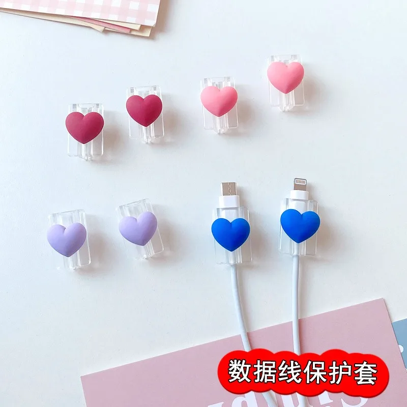 2pcs Cute 3D Love Heart Cable Protector for iPhone XS 13 12 Pro Max XR 6 6S 7 8 Plus Kawaii Data Charger Cable Line Protection