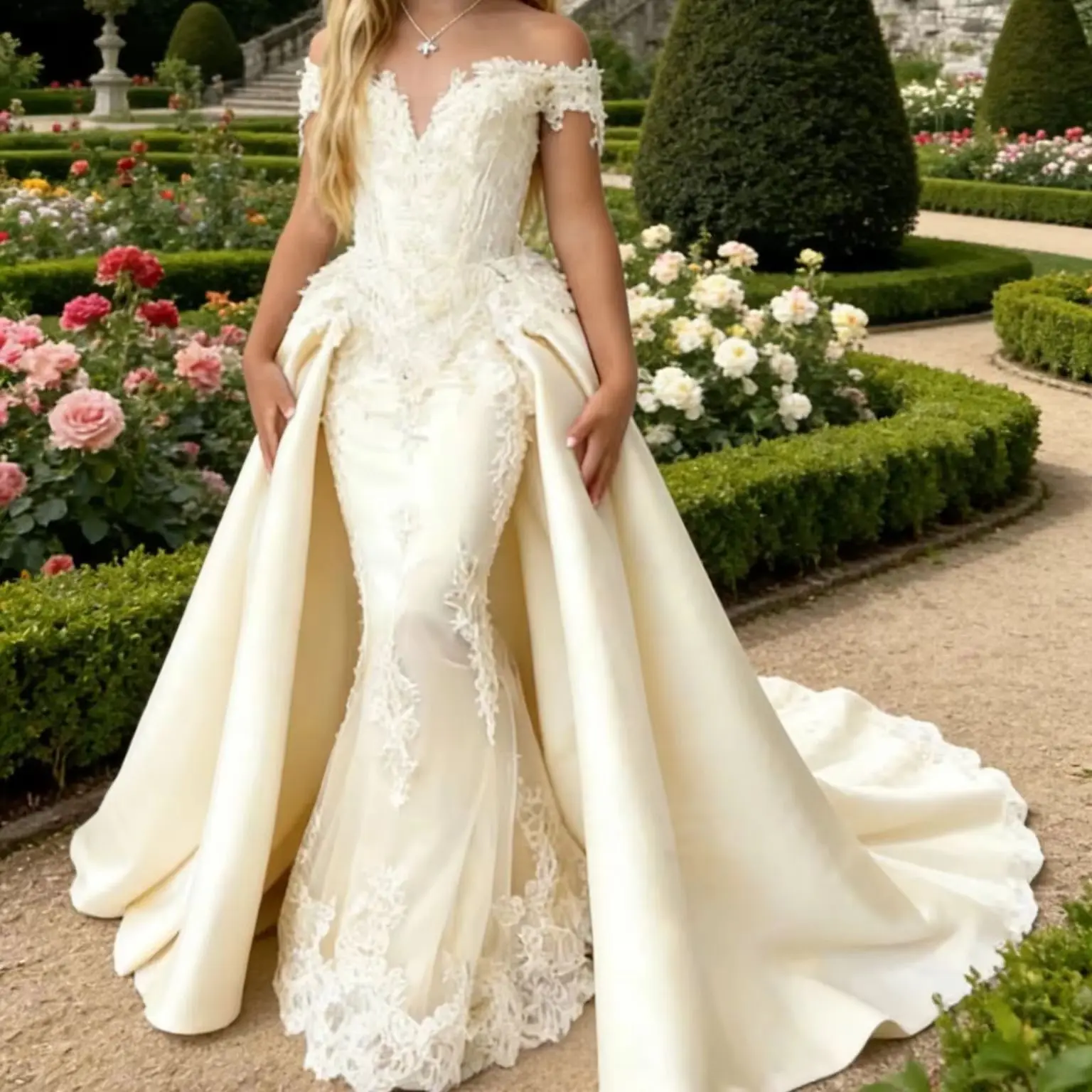 Custom Elegant Satin Flower Girl Dress Lace Applique Mermaid Princess Dress Stage Gown High-Low Hem First Communion Dress