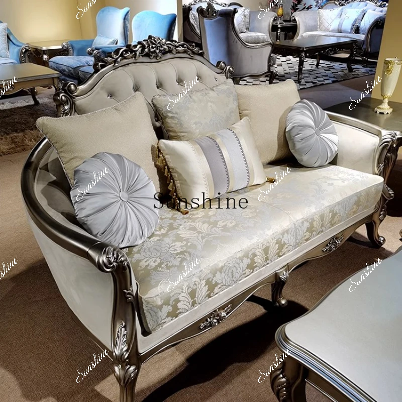 French light luxury fabric sofa 123 combination solid wood luxury high-end luxury living room furniture  FT