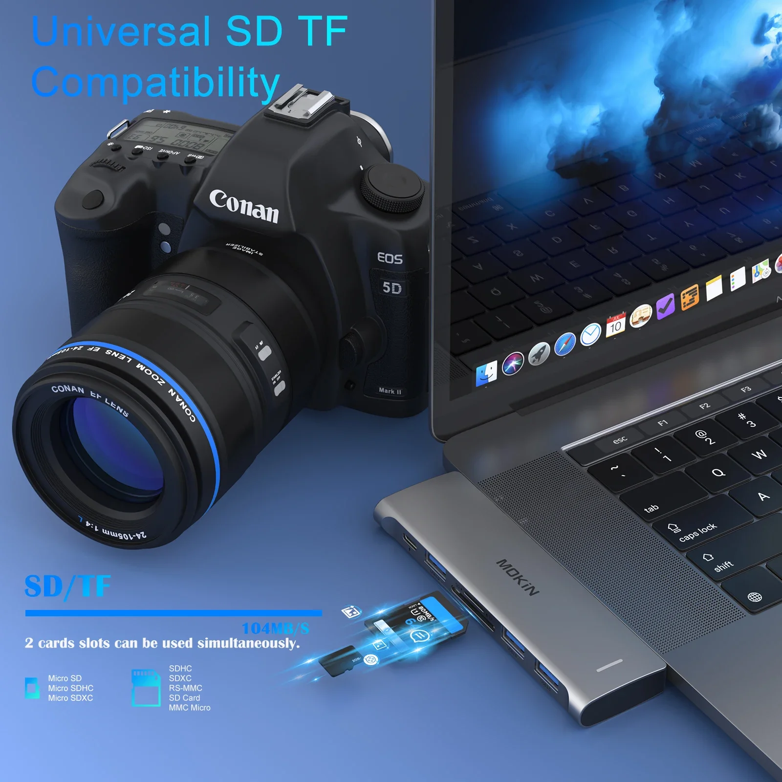 MOKiN USB tipo C Hub para MacBook Pro adaptador USB estación de acoplamiento Dual USB C a HDMI USB3.0 SD/TF para MacBook Mac Dongle portátiles