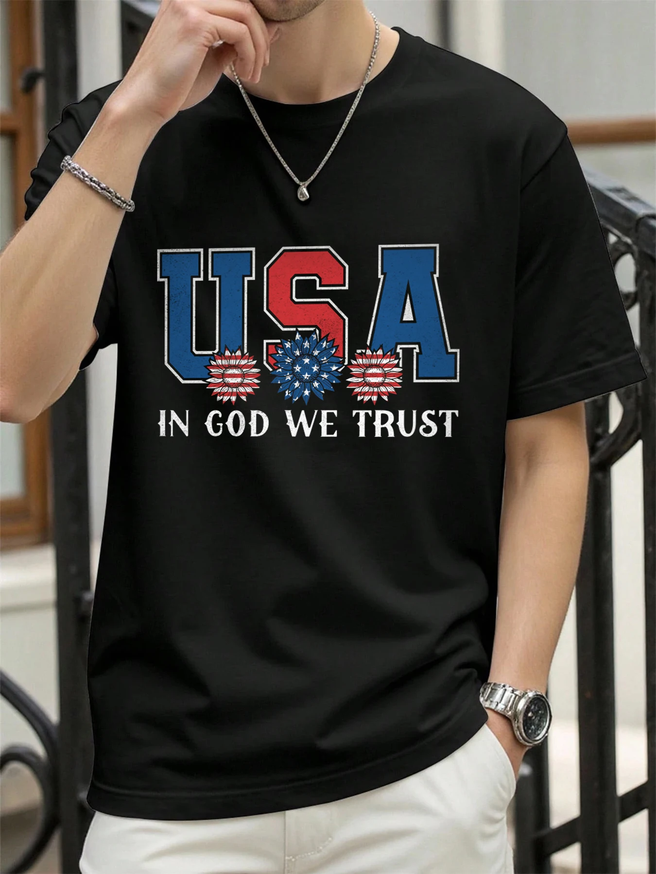 

Usa In God Westrust Printing Unisex Streetwear Cotton Summer Short Sleeve Soft Vintage Tops High Street Oversized Mens T Shirt