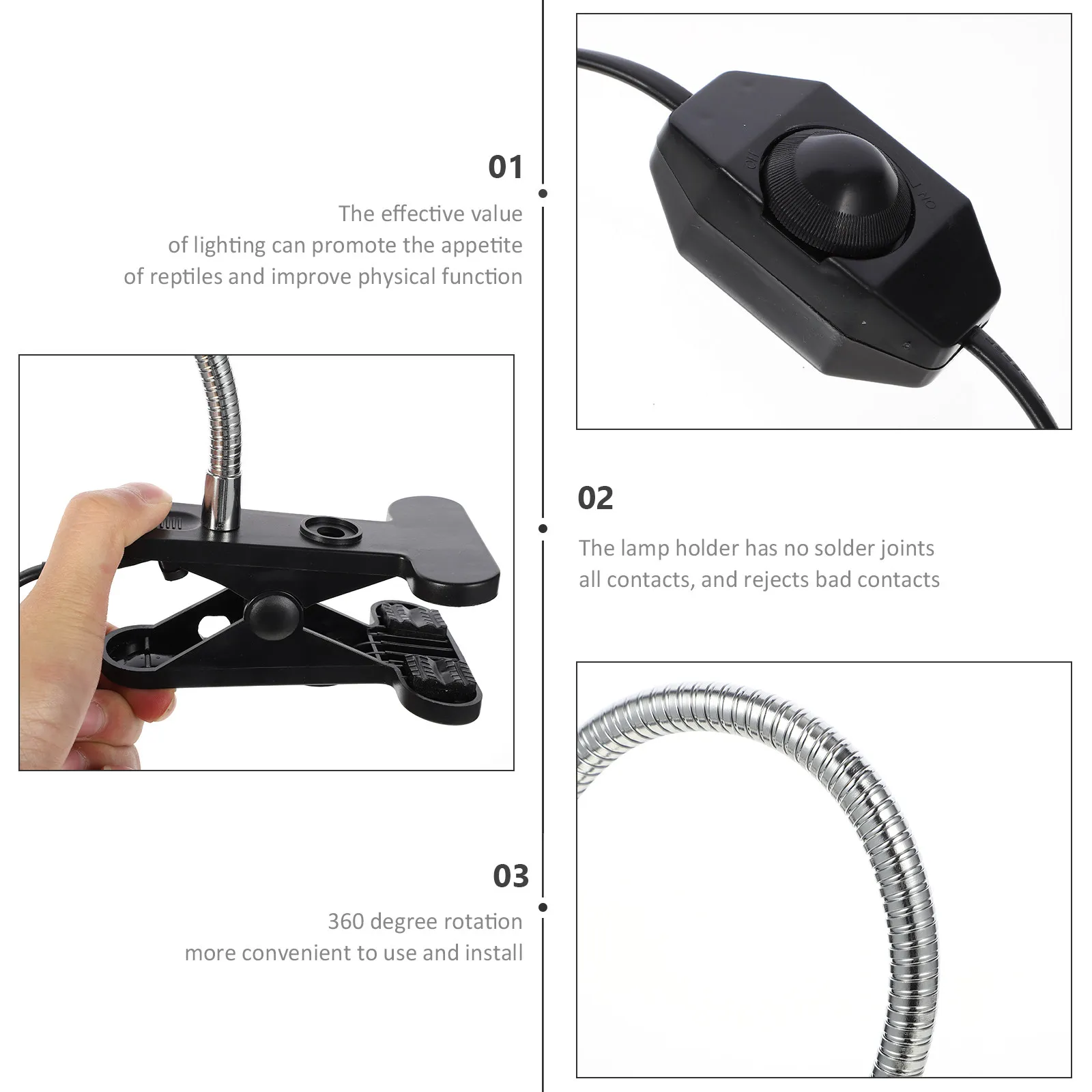 Reptile Heat Lamp Brightness Adjustable Turtle Tank Accessories No Bulb Eu Plug Uvb Uva Sun Basking Spot Light Fixture