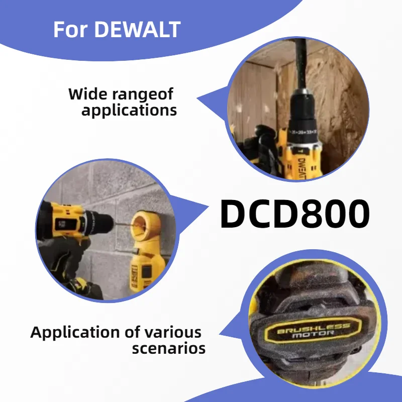 For Dewalt DCD800 Cordless Tool For Dewalt 20V Battery Impact Drill 1/2 Inch Brushless Electric Screwdriver Lithium Electric