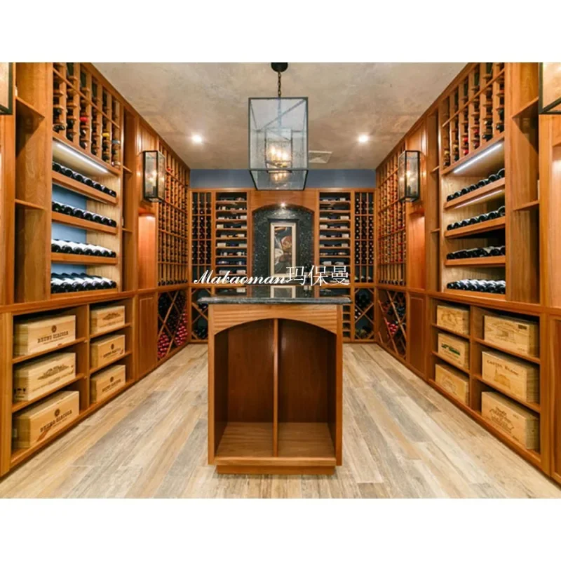 Wet wine cellar, stainless steel wine rack, oak display rack
