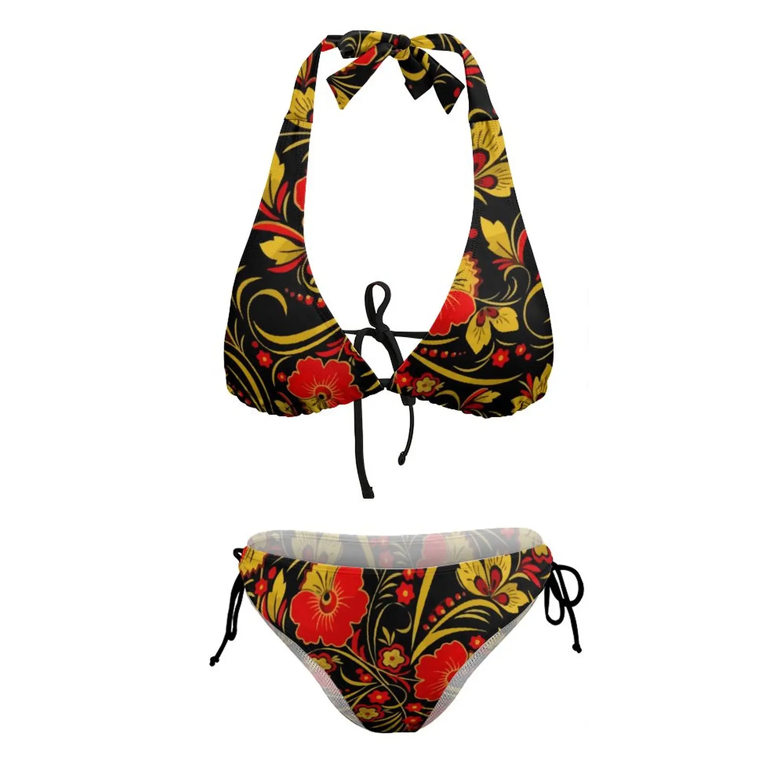 Rote Blume Bikini Set Sexy Retro Floral Print Bikini Badeanzug Fitness Bondage Bademode Stilvolle Badeanzüge Bademode Plus Größe 3XL