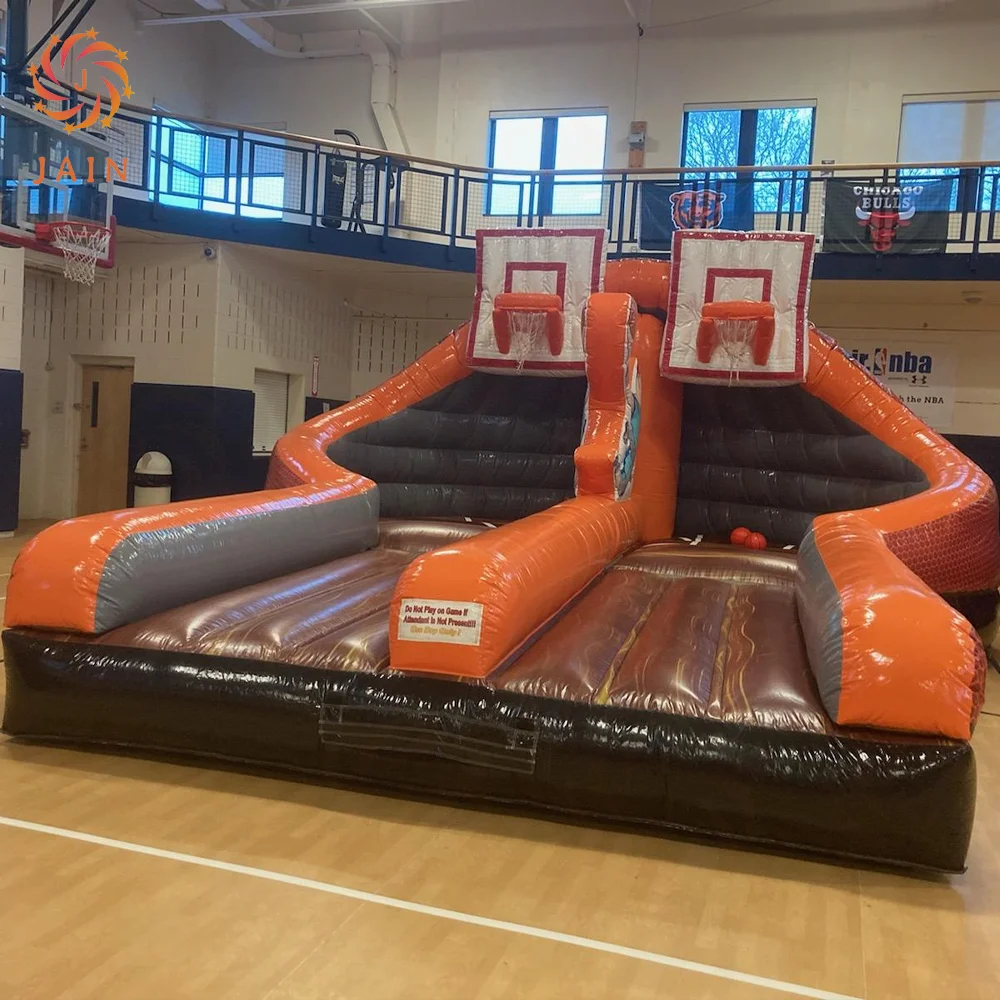 Outdoor Sports Dual Lane Inflatable Basketball Slam Dunk Challenge Inflatable Slam Jam Basketball Game With Blower For Party