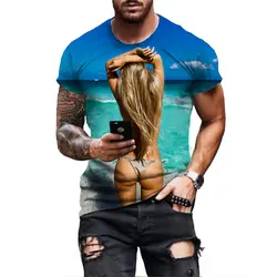 Summer Beach Beauty T Shirt Men T-shirt Sexy Girls Beach Beauty Bikini Model T Shirt 3d Anime Tshirts Mens Clothing