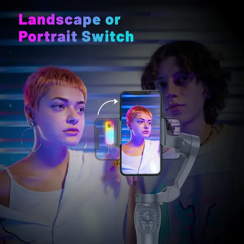 3-Axis Handheld Gimbal Stabilizer with RGB Light and AI Face Tracking for iPhone Android Smartphone Perfect for TikTok Vlogging