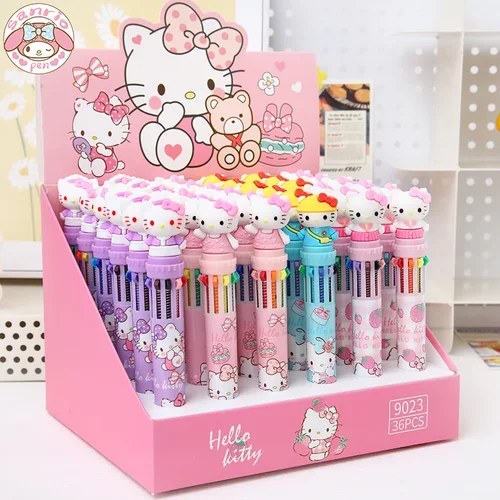 Imagen 2 del producto Bolígrafo Sanrio Hello Kitty, 18/36 Uds., nuevo bolígrafo de escritura con prensa de dibujos animados de 10 colores, suministros escolares de 0,7mm, papelería, bolígrafos para estudiantes