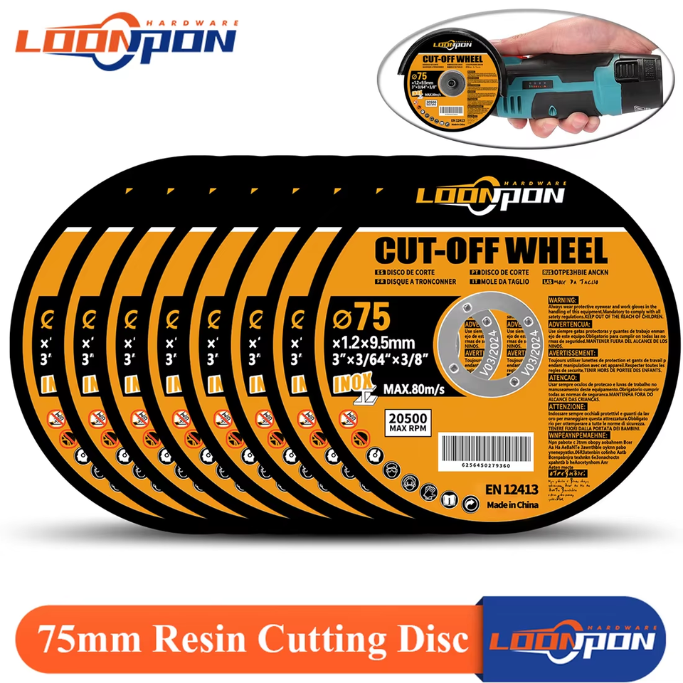  Loonpon 75mm/3inch Resin Cutting Disc 9.5mm Bore Circular Saw Blade Cut Off Wheel Angle Grinder Discs for Metal Stainless Steel 