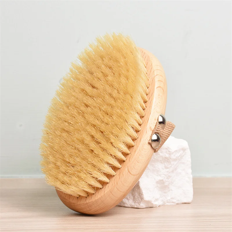 Wet Dry Skin Body Brush Natural Pig Bristles Dry Skin Exfoliating Body Massage Cleaning SPA Tool For Cellulite Lymphatic Drainag