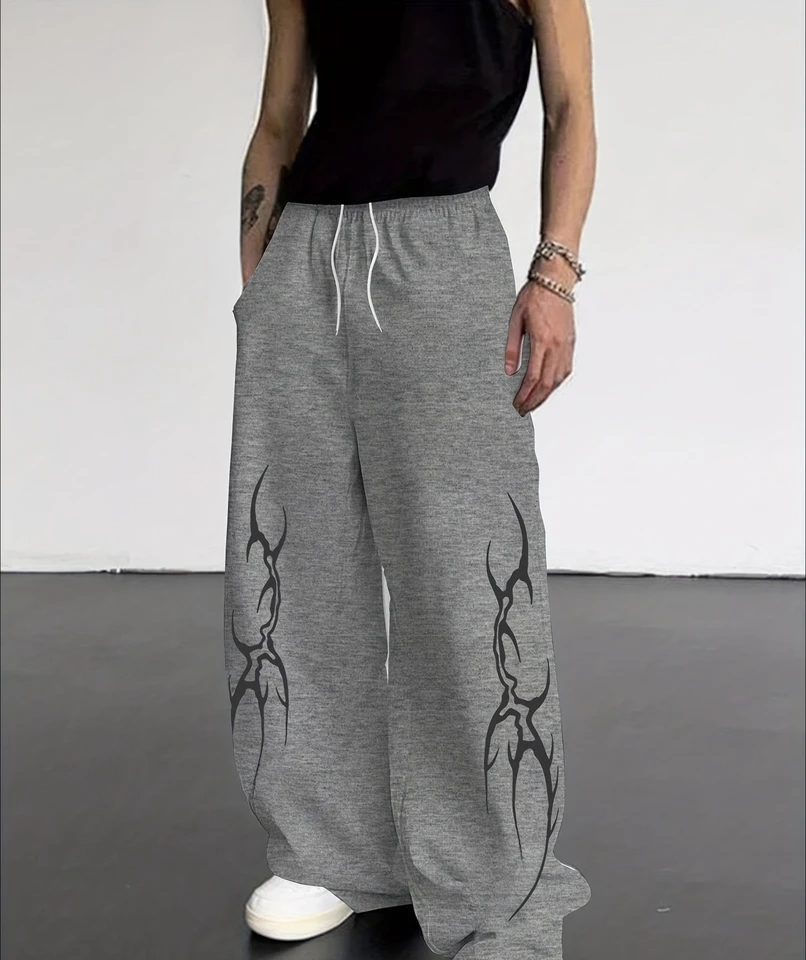 2026 Fashion New Dark Retro Gothic Style Loose 3D Printed Straight