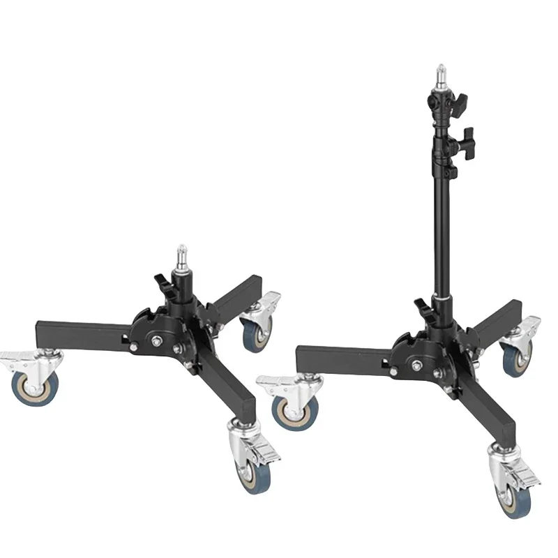 1pc Light Frame With Pulley Folding All Metal Light Frame Studio Low Bracket Mobile Large Bearing Triangle Portable Retractable