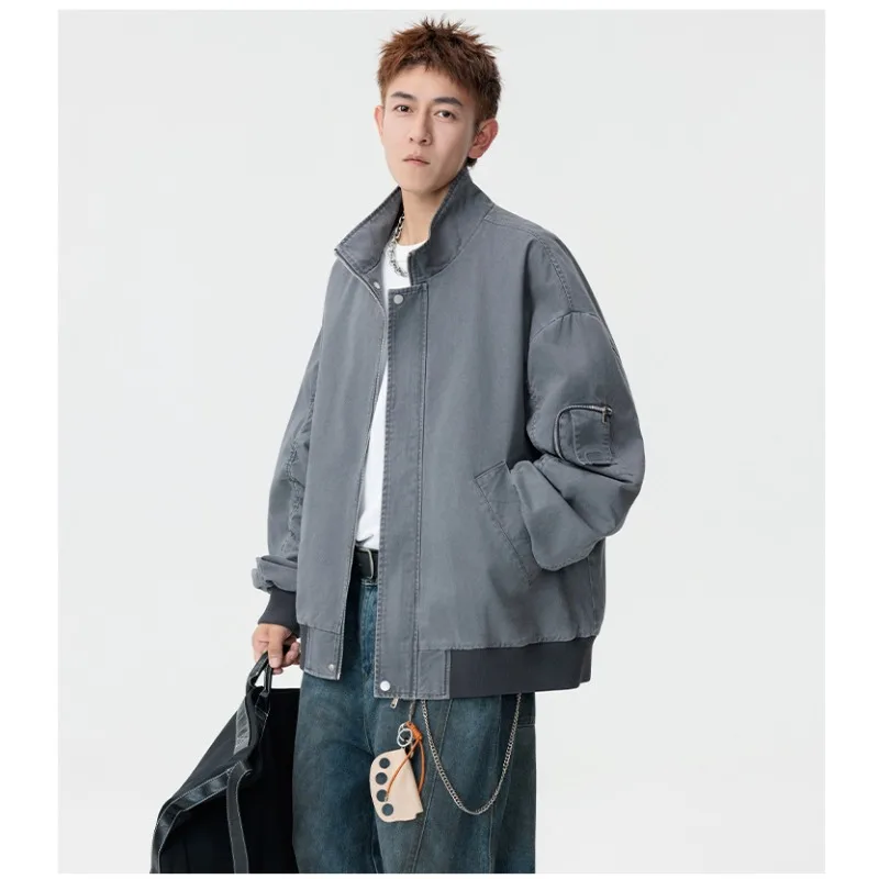 

Retro Outerwear Fit Baseball Men Ort Flight Suit Cotton Casual Outerwear Spring Autumn Loose Fit Zipper Handsome Jacket for Men