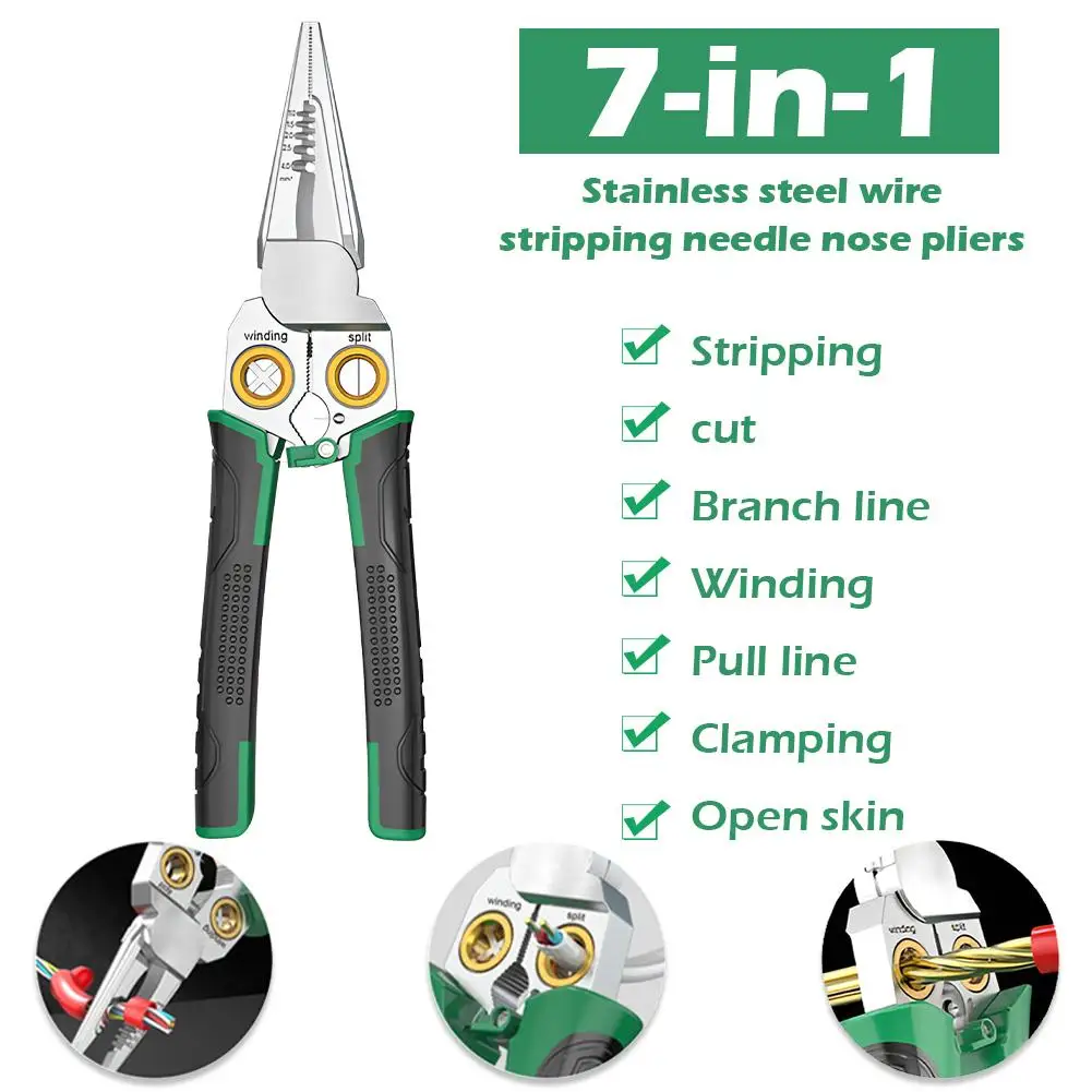 8in1 Multi-Functional Wire Stripping Pliers Crimper Cable Stripper Cutter For Wire Winding Electricians Measurement Hand Tools