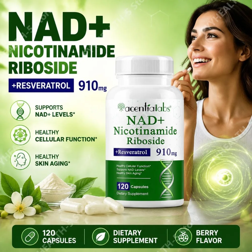 NAD+ Nicotinamide Riboside Capsules with Trans-Resveratrol, Quercetin Phytosome, Supports NAD+ Levels 120 Capsules
