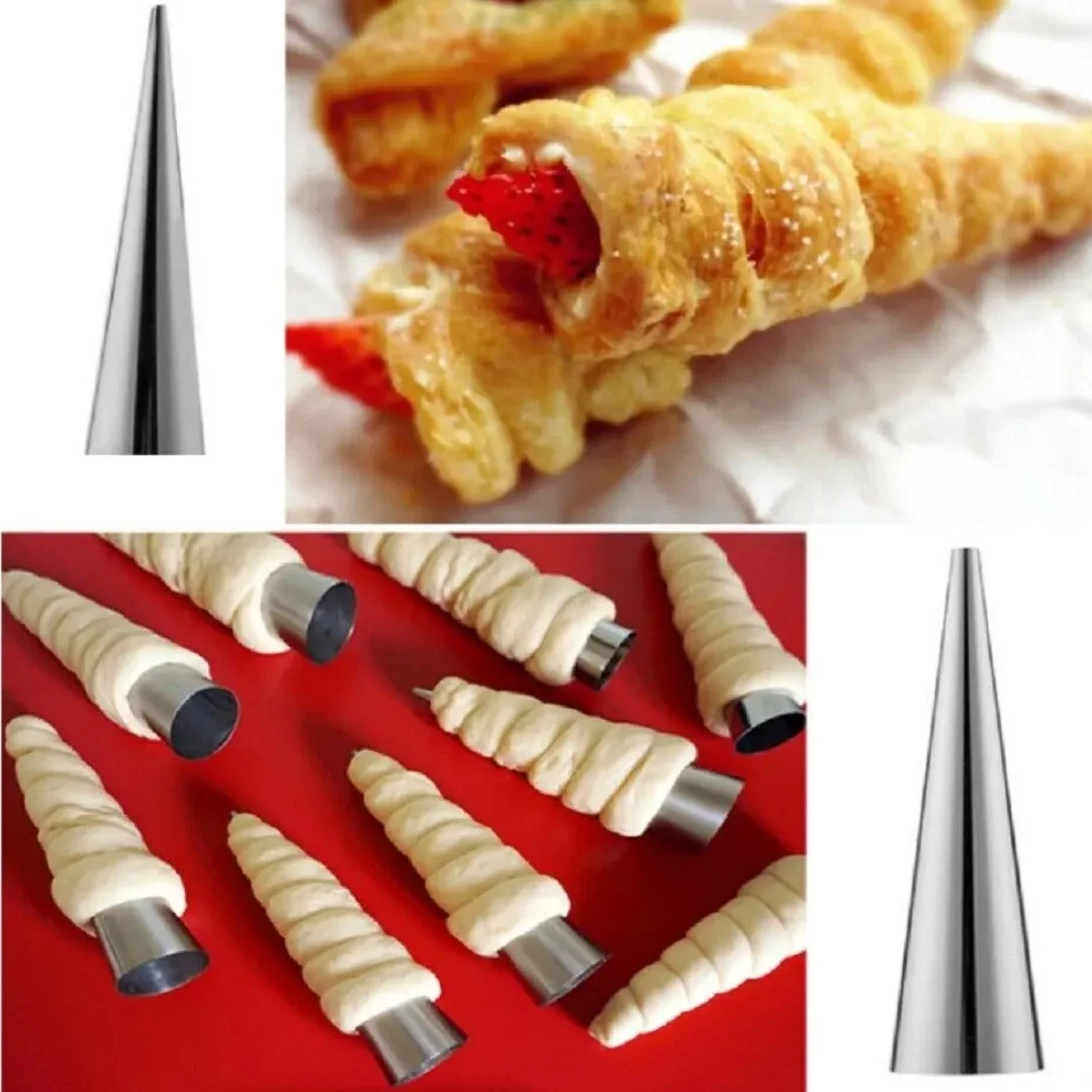 12 Moldes de Acero Inoxidable para Conos de Crema y Croissants para Hornear