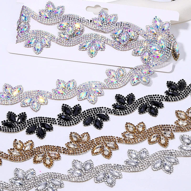 

DUCrystal 90CM/Yard Rhinestone Trim Hot Fix Bling Crystal Applique Trim Ribbon For DIY Crafts Garment Decoration