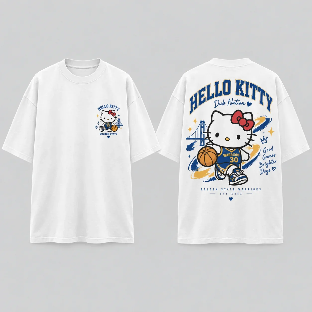 Sanrio Hello Kitty Warriors Good Things Basketball Parent Child Cute Print T Shirt Men's Women's White Sporty Streetwear Top