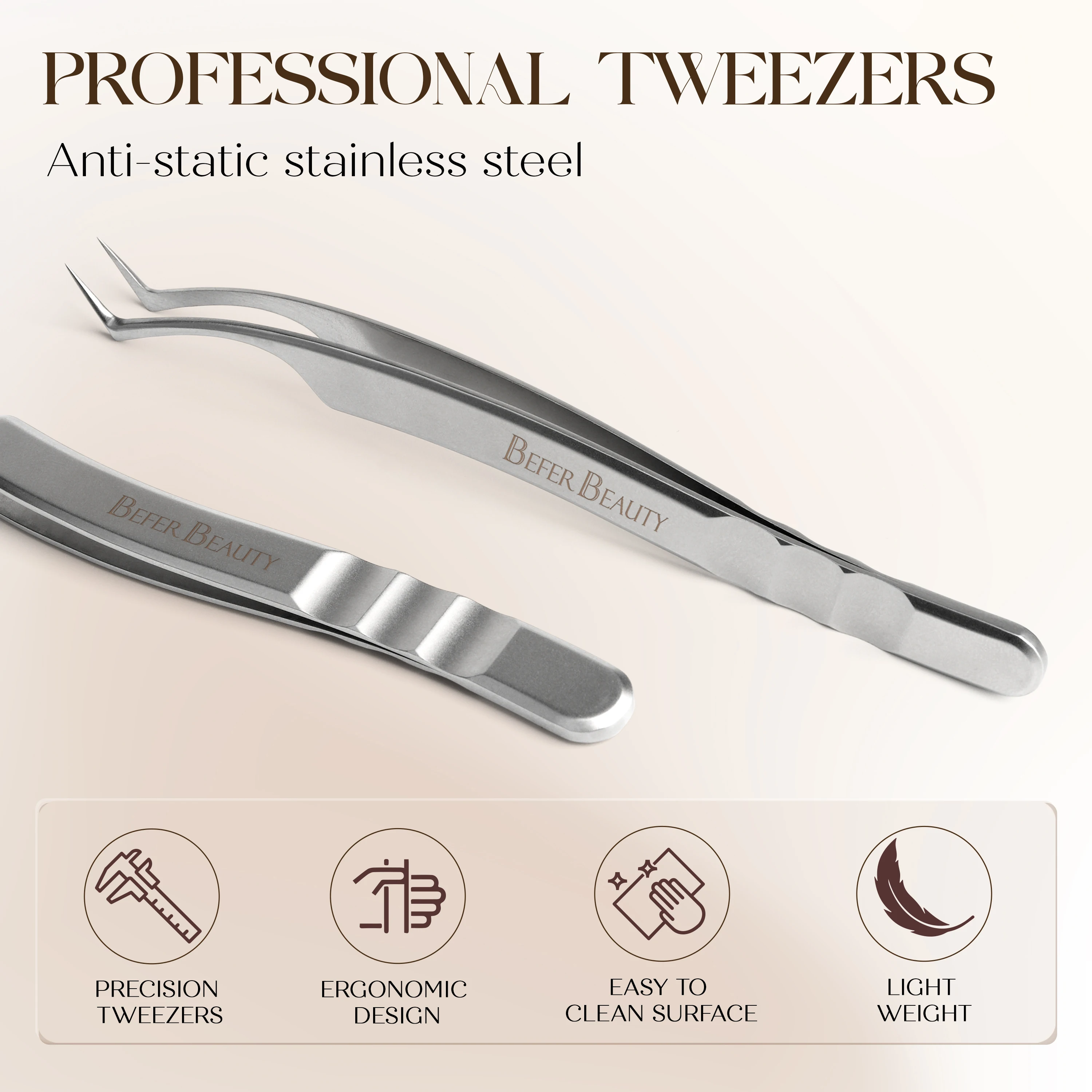 Befer High Precision Tweezers Eyelashes Extension Tweezer Professional Anti-Static Stainless Steel Lashes Tweezer Makeup Tools