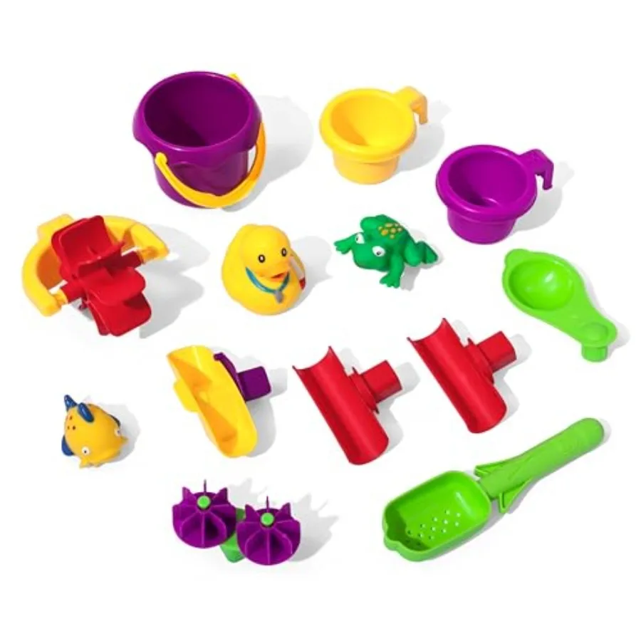 Mesa de agua para estanque contra salpicaduras de duchas de lluvia, juego sensorial de actividades de agua y arena para niños, juguetes de verano al aire libre, accesorios de juguete acuático de 13 piezas