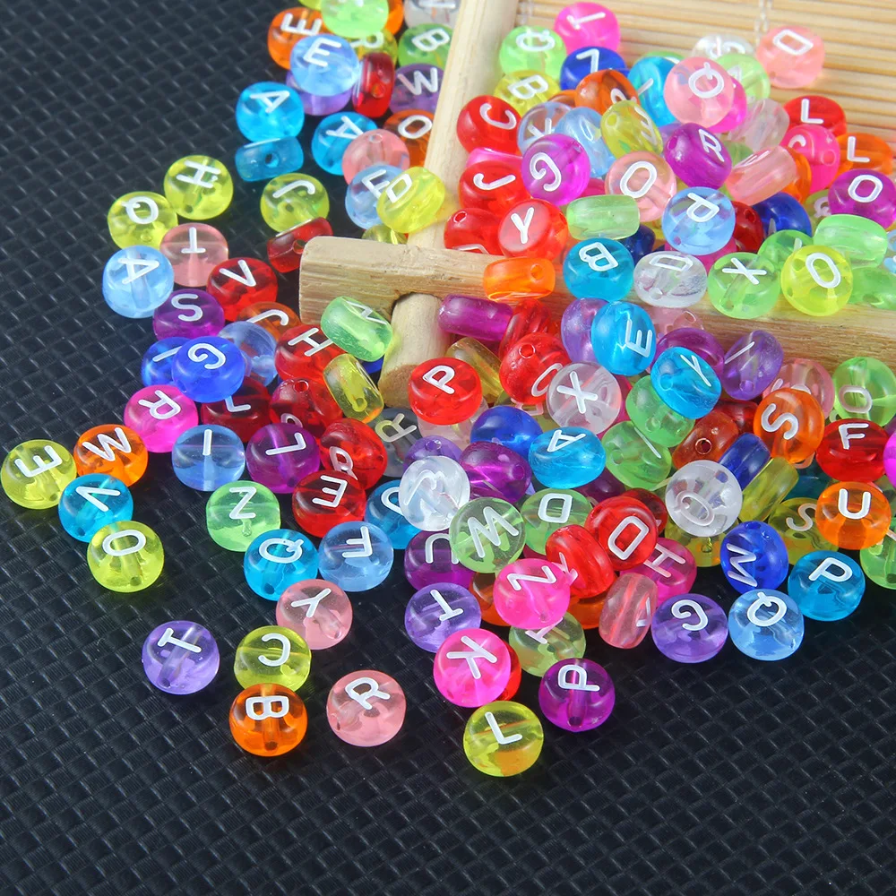 DIY Jewelry Findings 1000pcs 4*7mm Transparent Colorful Acrylic Round Letter Beads Plastic Alphabet Bracelet Spacers Making