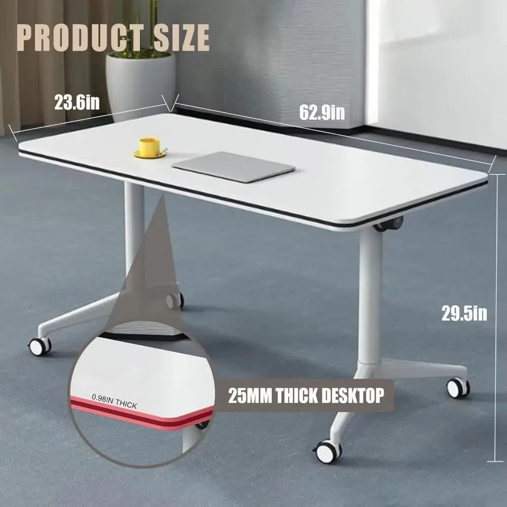 مكتب تدريب متنقل قابل للطي ، مكتب أبيض حديث محمول مع عجلات صامتة ، غرفة مؤتمرات مكتب وفصول دراسية
