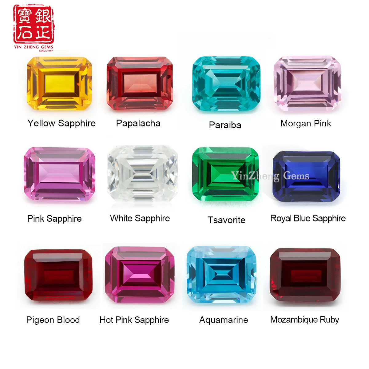 Flame Melted Lab Grown Ruby/Sapphire/Paraiba/Paparacha/Yellow Sapphire/Fanta Emerald Cut Cultivate Coloured Loose Gemstones
