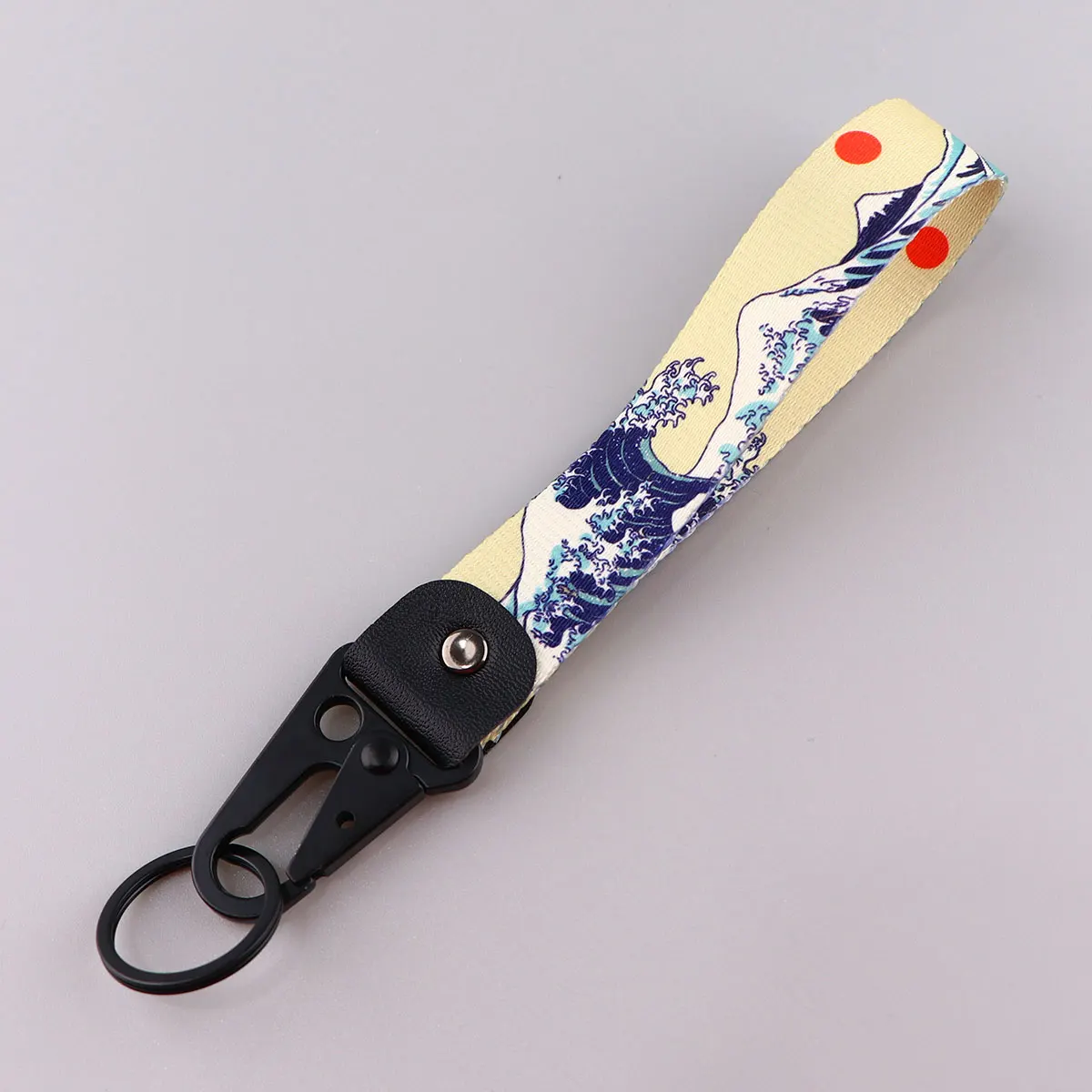 Japanese Sea Waves Keychain Whale Lanyard Tags Wrist Strap Doughnut Key Fobs Pendant Key Holder Motorcycle Key Ring Accessories