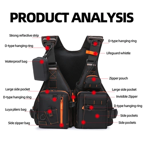 Imagen 2 del producto Chaleco de pesca, herramientas, chaleco salvavidas para deriva, surf, canotaje, natación, chaleco reflectante multifuncional para deportes al aire libre y supervivencia