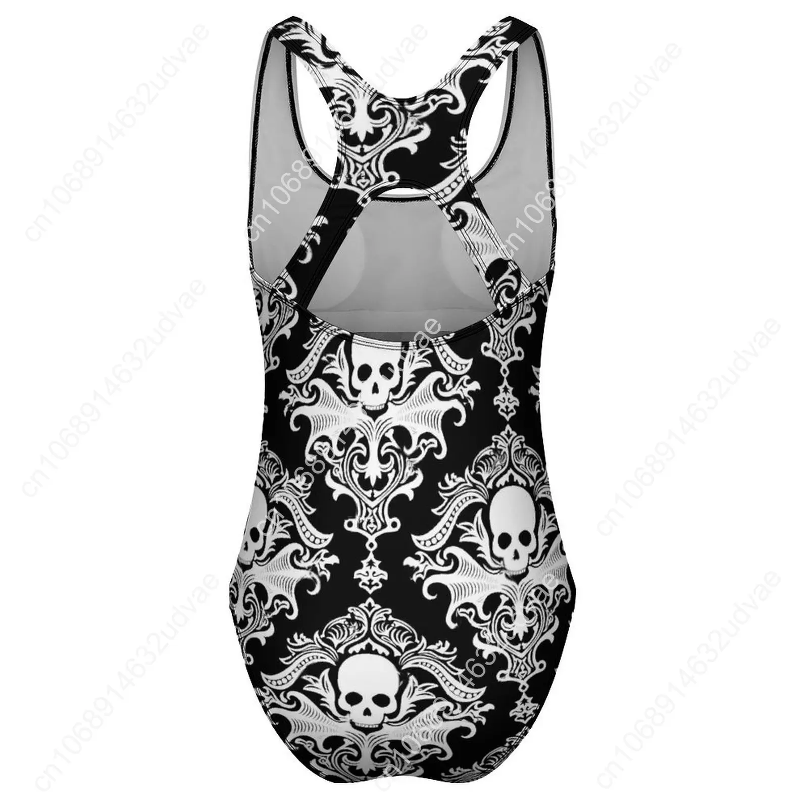 Traje de baño con estampado de calaveras góticas, traje de baño Retro de Damasco, traje de baño de una pieza para vacaciones, trajes de baño para mujer, ropa de playa Sexy con realce