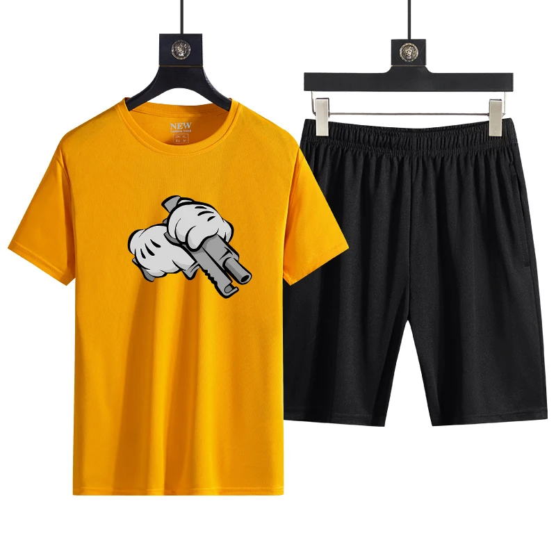 

Summer hot selling quick drying, breathable and refreshing sports loose casual short sleeved shorts, sports set, two-piece fitne