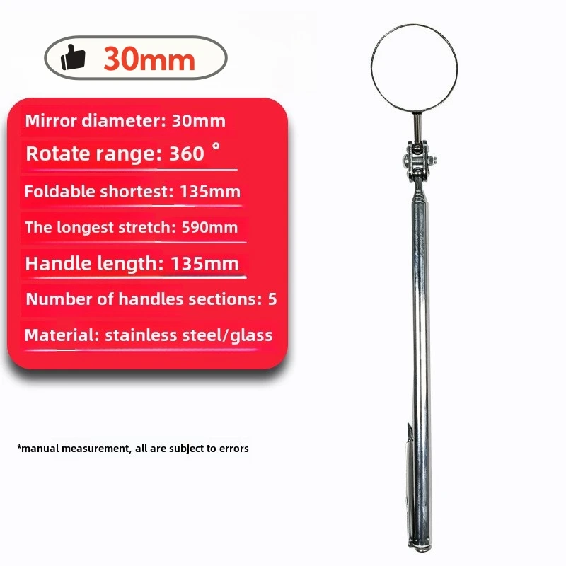 Multifunction 360° Round Telescoping Inspection Mirror 30mm/50mm Stainless Steel Extended Handle Telescopic Mirror
