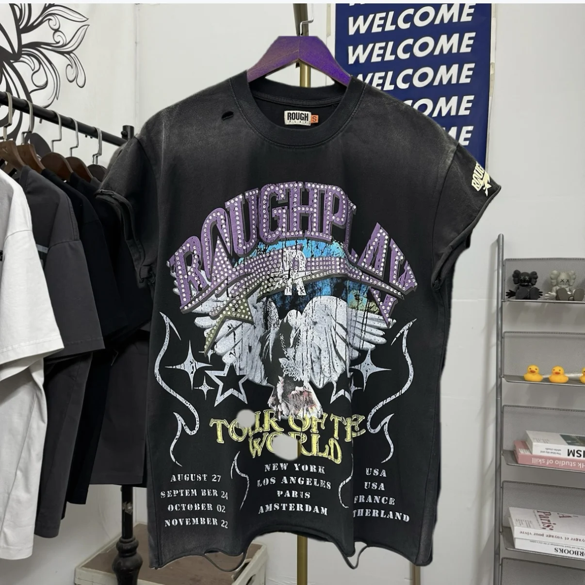 

Футболка-жилет свободного кроя World Tour Sle Rough Play Glitter Mud Print Hole Worn in Waed, повседневная, из хлопка и полиэстера...