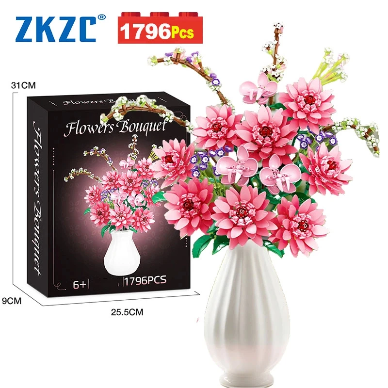 

1796 шт. Moc букет цветов, строительные блоки, город, романтическое украшение дома, сделай сам, друзья, кирпичи, игрушки, детские праздничные подарки для девочек