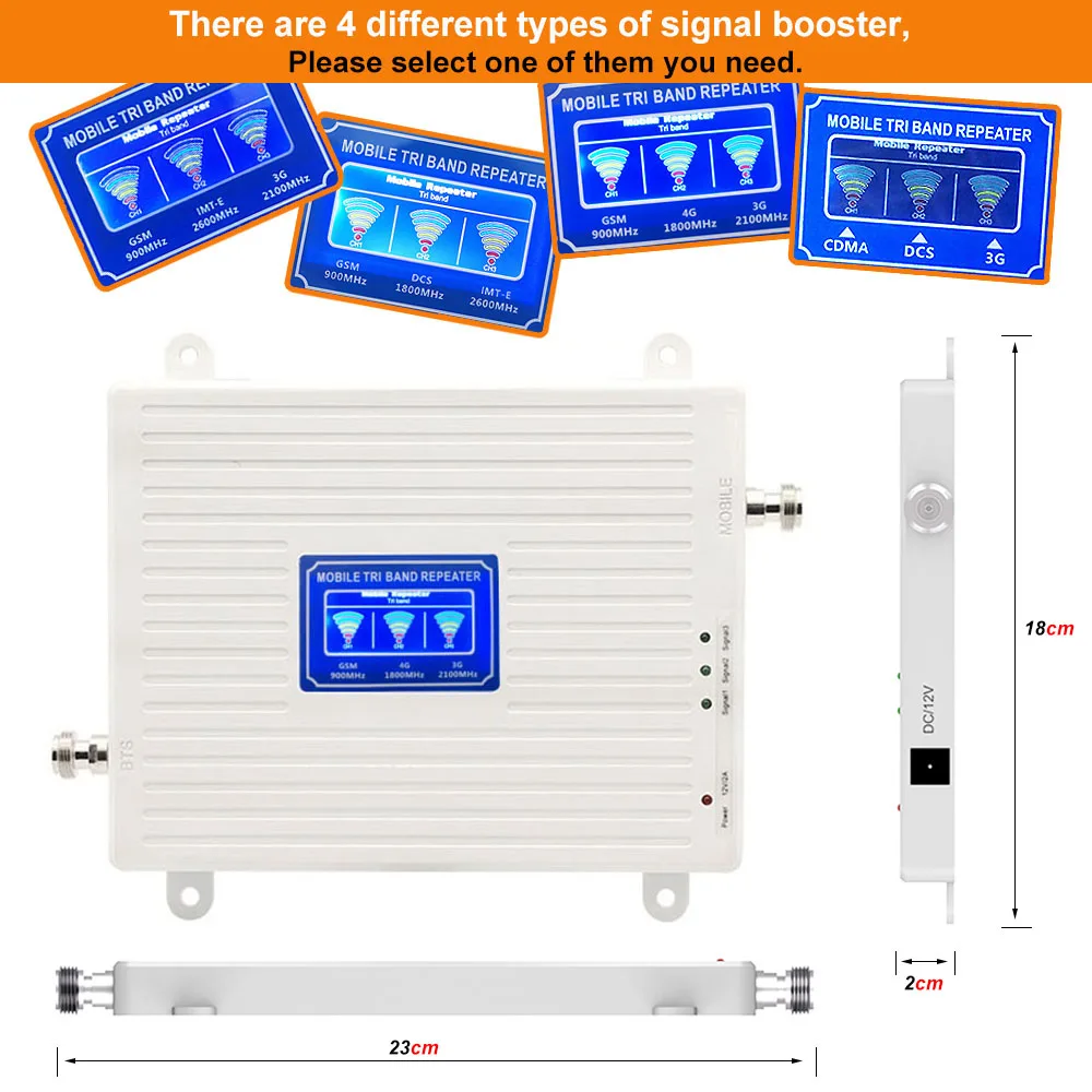Mobile Phone Signal Booster Network 2G 3G 4G GSM 900 DCS 1800 LTE 2600 WCDMA 2100 850 MHz Cellular Tri Band 3/1/8/5/7 Repeater