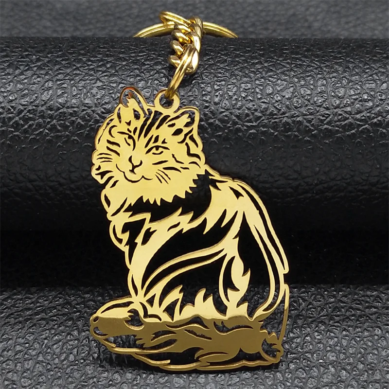 Aesthetic Cat Kitten Ragdoll Key Chain for Women Men Stainless Steel Gold Color Hollow Animal Key Ring Jewelry Gifts K3213S08 image 5