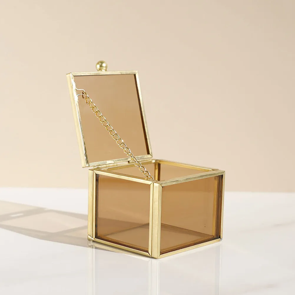 

Стеклянная винтажная шкатулка для украшений с латунной рамкой, квадратная, декоративная, для демонстрации и хранения колец, ожерелий, браслетов