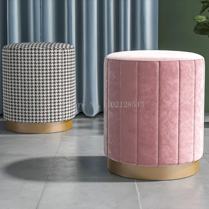 Italian Light Luxury Upholstered Small Round Stool To Store Furniture Girls Bedroom Dressing Stool Makeup Stool